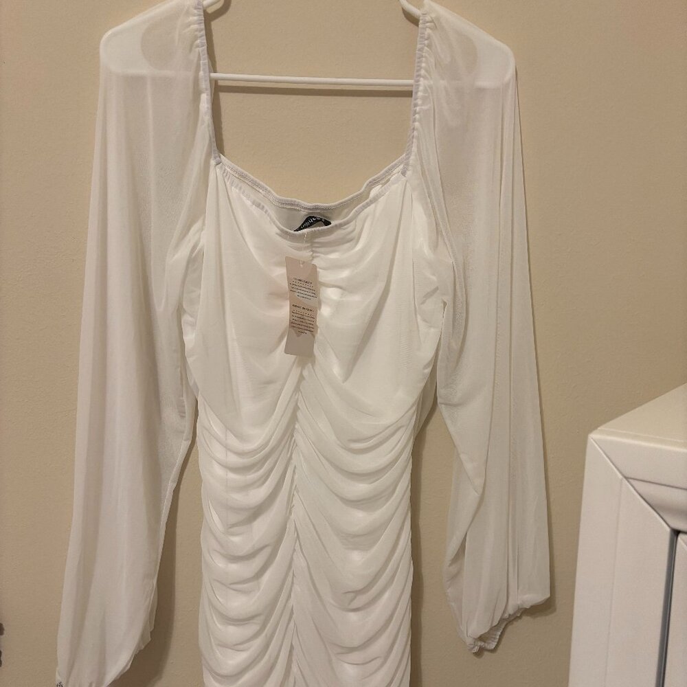 Classic White Ruched Dress
